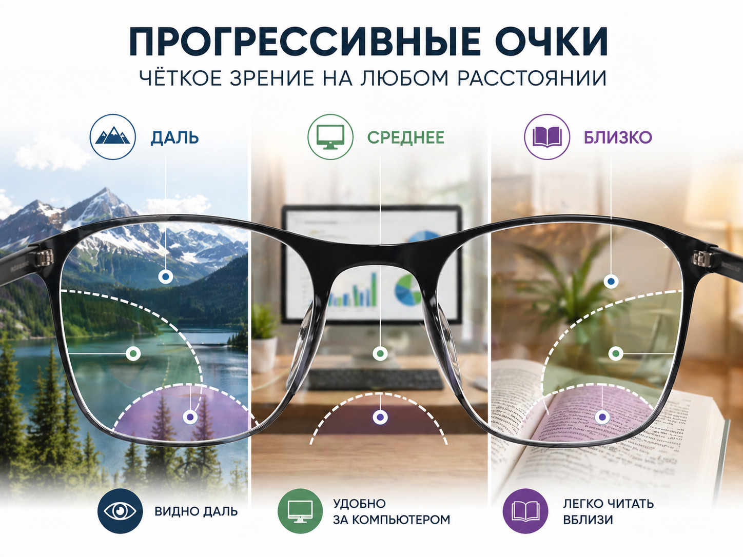 Зоны прогрессивных линз